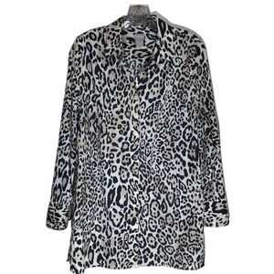 Chico' s Button Front Animal Print Tunic Long Sleeves Turn Up Cuffs